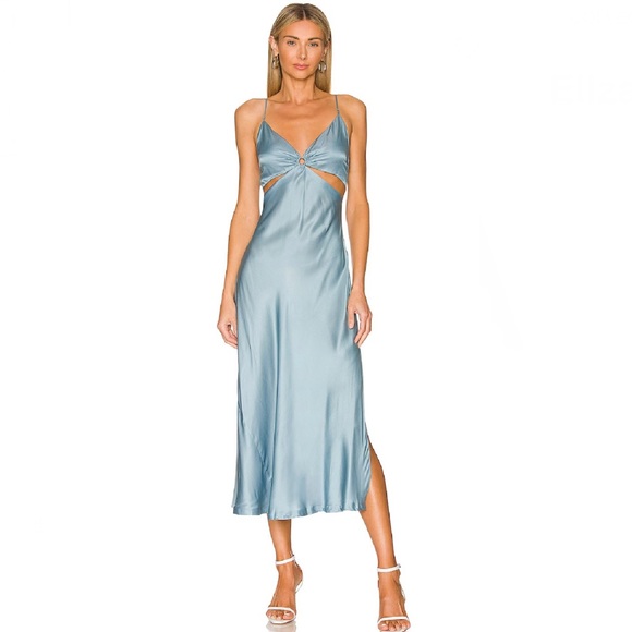 NEW JONATHAN SIMKHAI REVOLVE BLUE CUTOUT MIDI SLIP DRESS - Picture 10 of 10